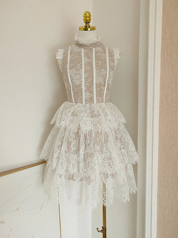 Xajzpa Fashion Dress Women's Sleeveless Lace Patchwork White Elegant Above Knee Dresses 2025 Summer New Tide